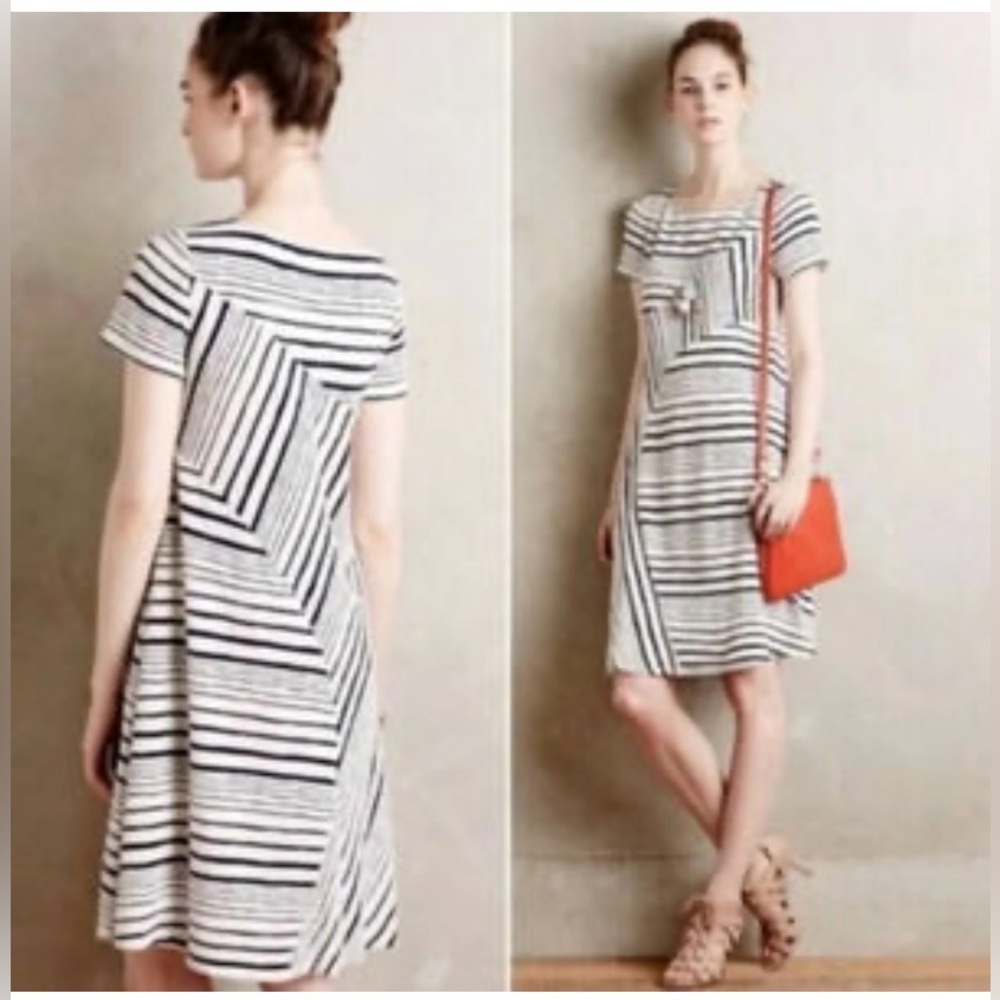 Maeve Black and White Striped Mini Dress